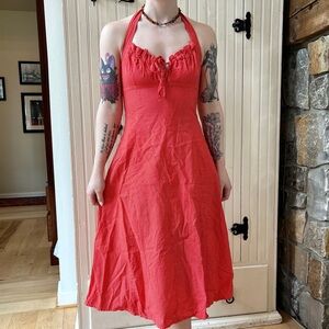 True Vintage 1950s Rockabilly Pinup Polka Dot Halter Dress Red and White Size 4